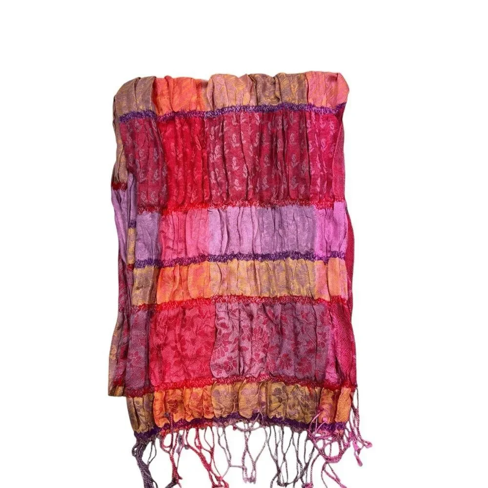 Ladies Silk and Linen Fringe End Scarf Purple, Pink‎ and Orange